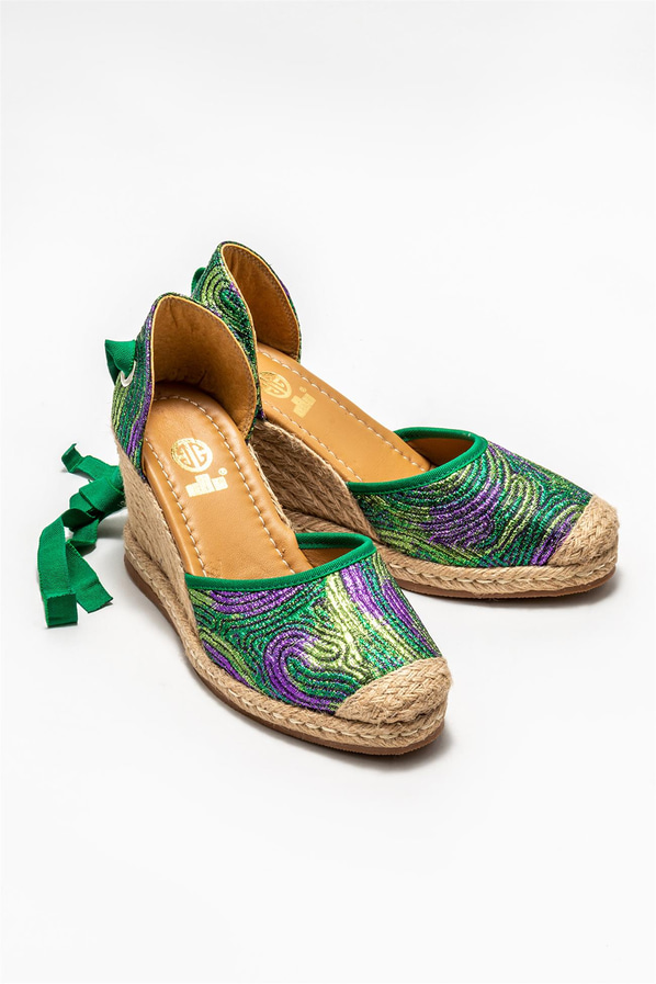 Yeşil deri kadın espadril - Elle Shoes