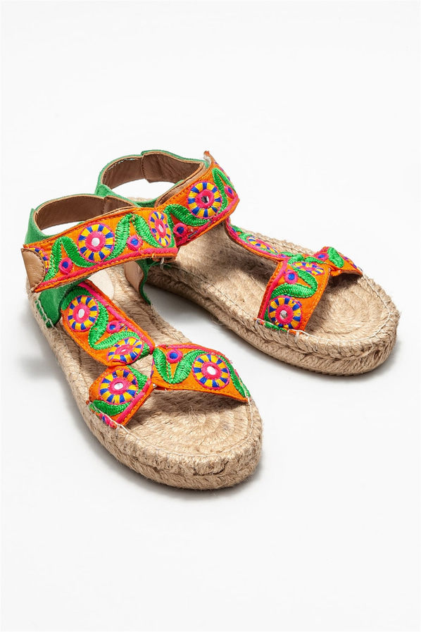 Yeşil deri kadın espadril - Elle Shoes
