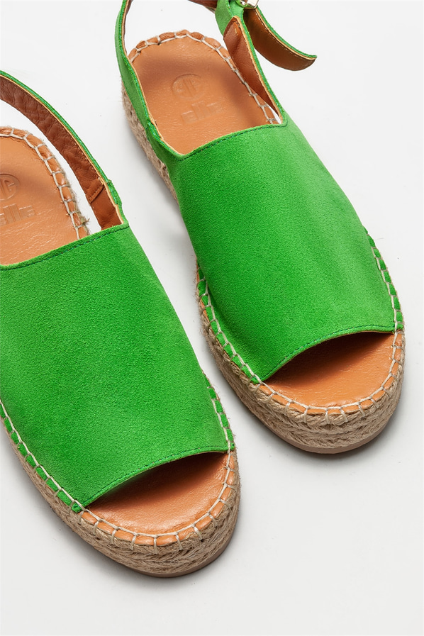Yeşil deri kadın espadril - Elle Shoes