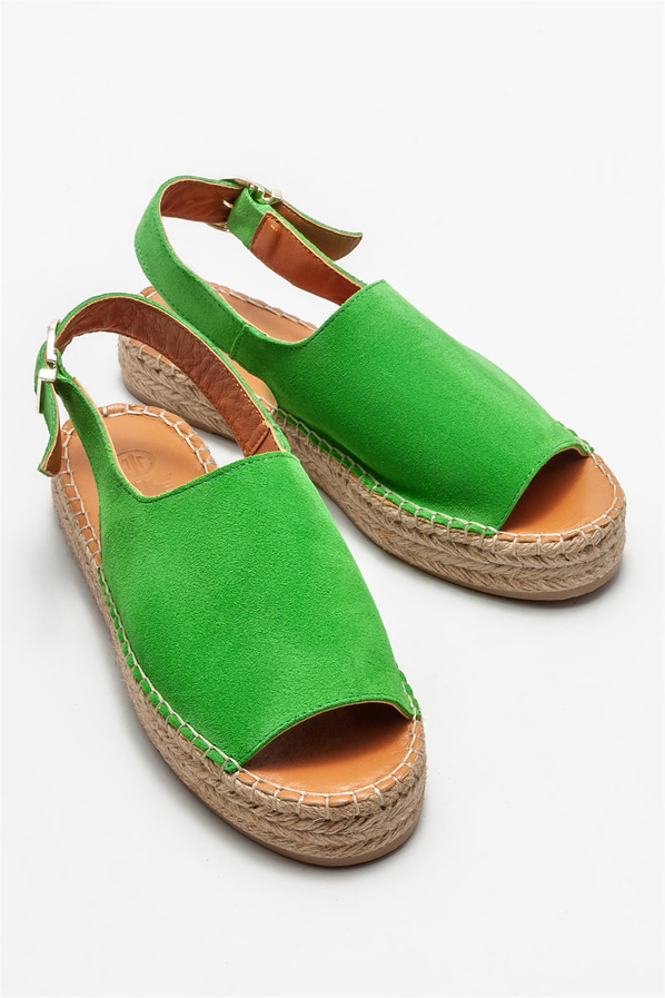 Yeşil deri kadın espadril - Elle Shoes