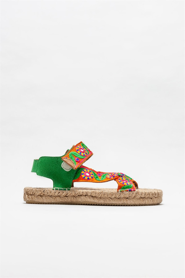 Yeşil deri kadın espadril - Elle Shoes