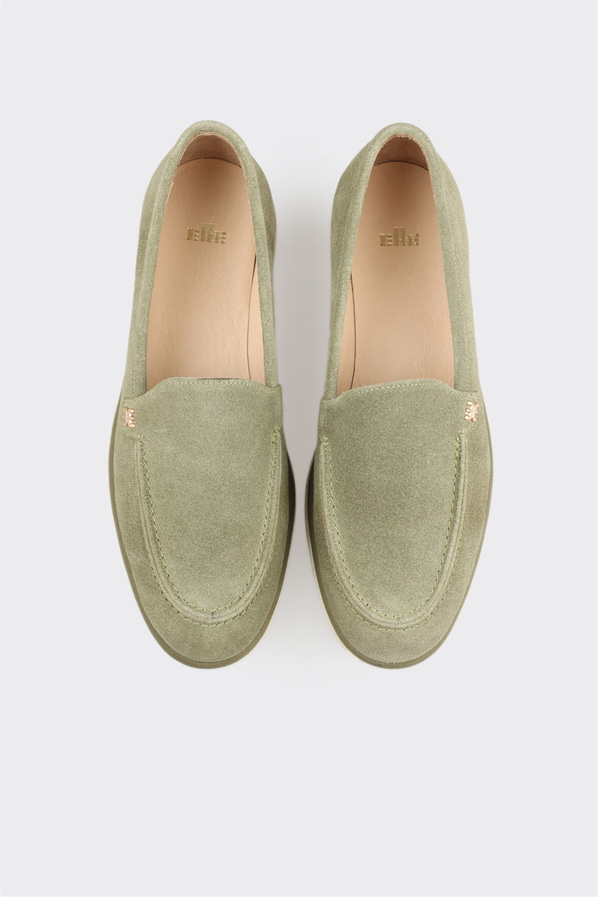 Yeşil deri kadın loafer, günlük kullanım için - Elle Shoes