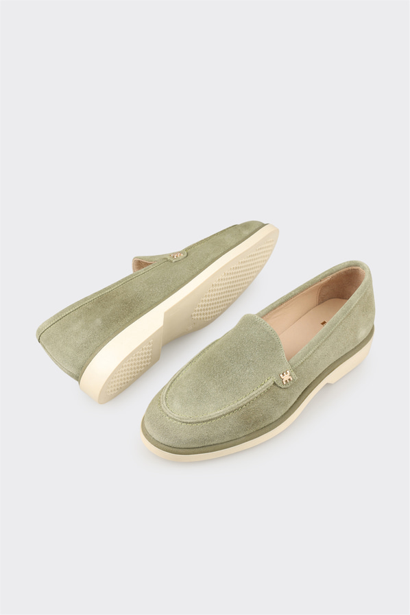 Yeşil deri kadın loafer, günlük kullanım için - Elle Shoes