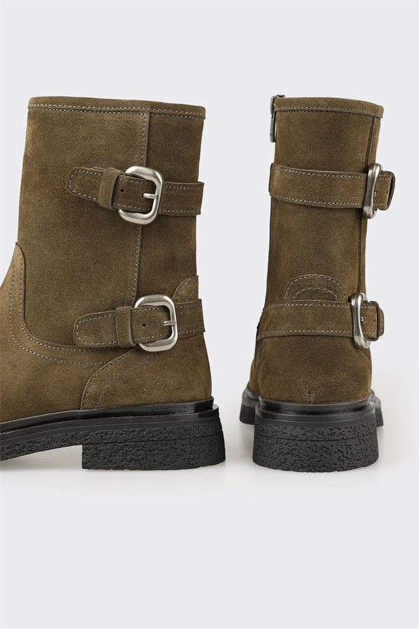 Yeşil deri örgü dokulu kadın bot, ofis stili için - Elle Shoes