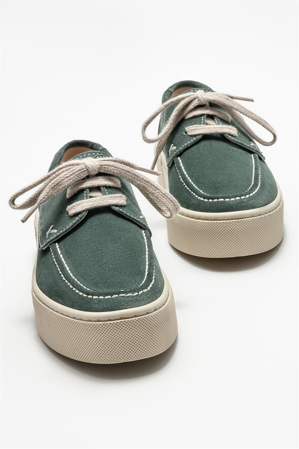 Yeşil deri düz kadın ayakkabı, günlük kullanım için - Elle Shoes