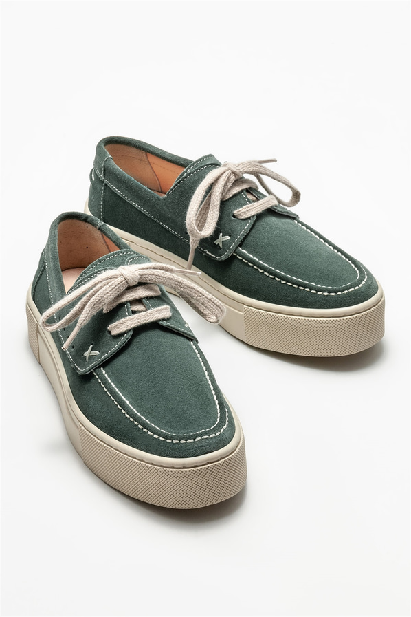 Yeşil deri düz kadın ayakkabı, günlük kullanım için - Elle Shoes