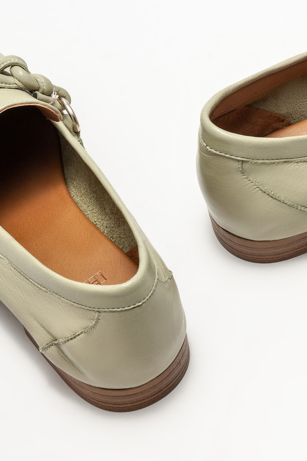 Yeşil deri kadın loafer - Elle Shoes