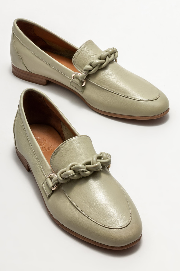 Yeşil deri kadın loafer - Elle Shoes