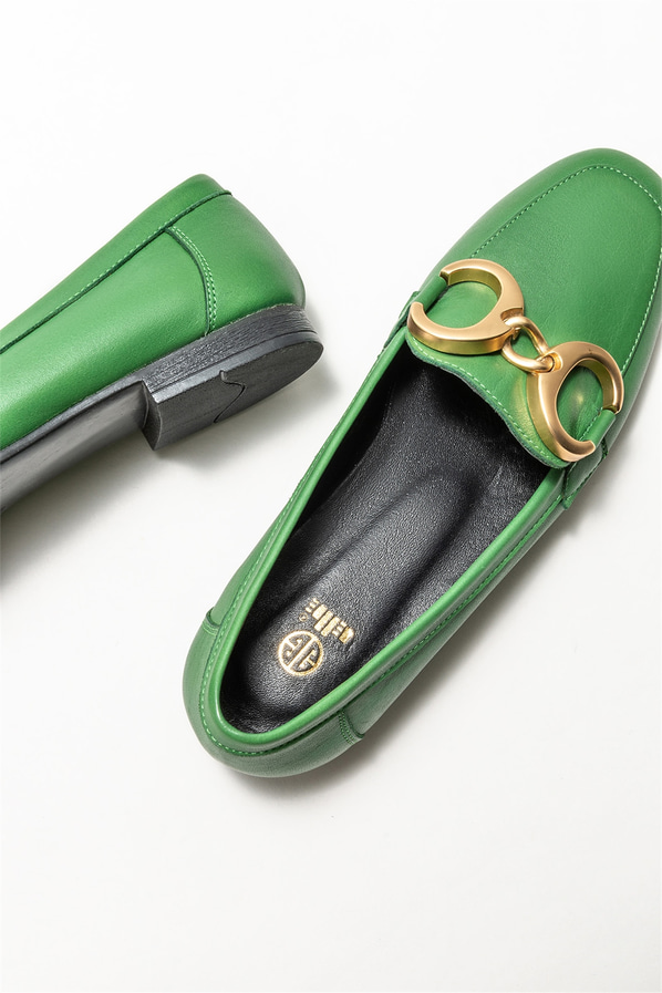 Yeşil deri kadın loafer, klasik stil için - Elle Shoes