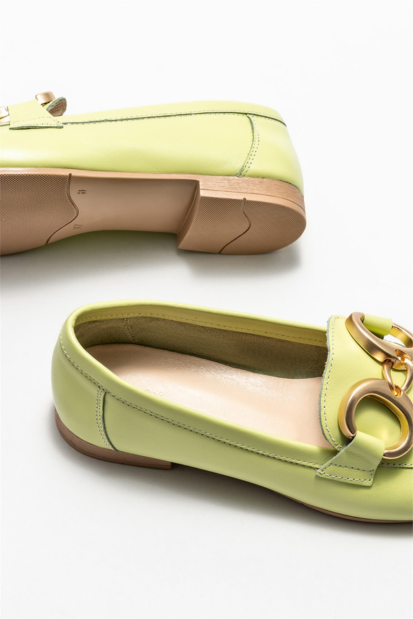 Yeşil deri kadın loafer, klasik stil için - Elle Shoes