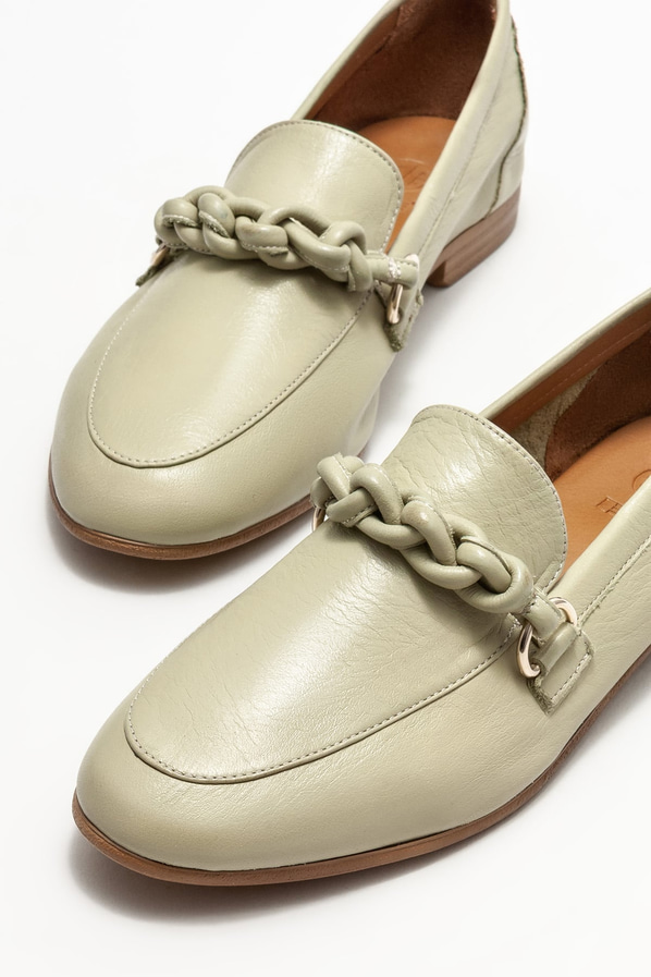 Yeşil deri kadın loafer - Elle Shoes