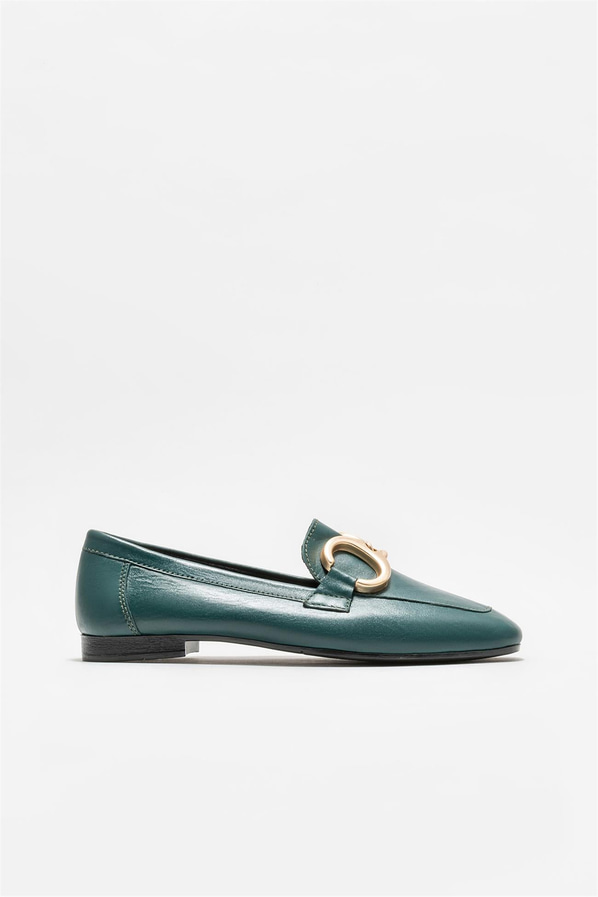 Yeşil deri kadın loafer - Elle Shoes