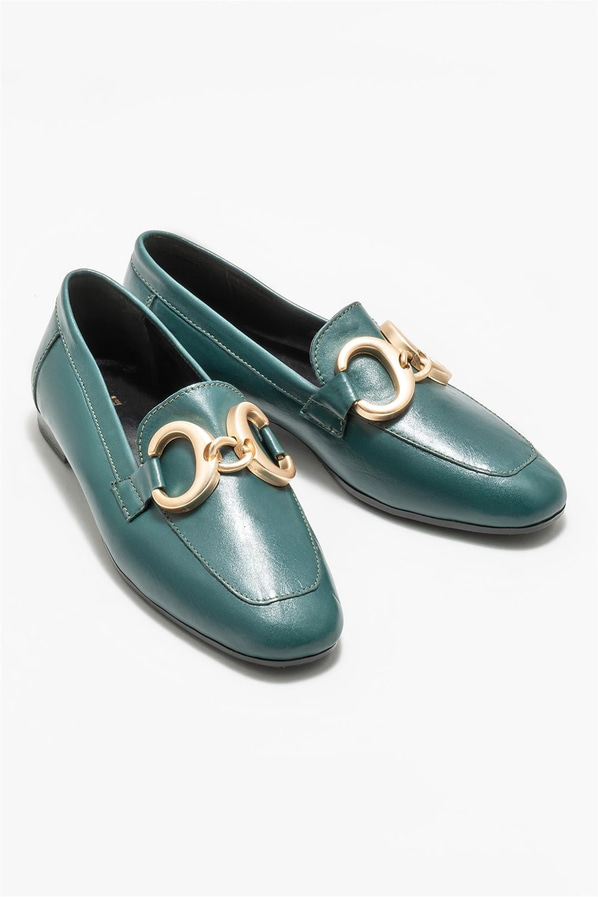 Yeşil deri kadın loafer - Elle Shoes