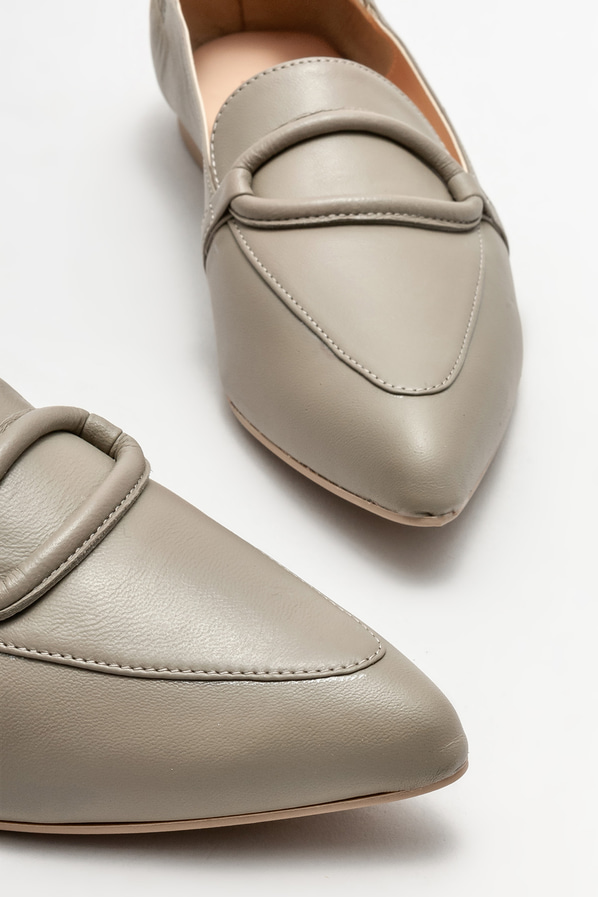 Yeşil deri kadın loafer - Elle Shoes