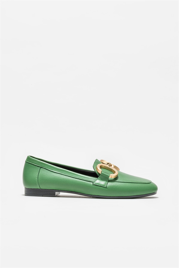 Yeşil deri kadın loafer, klasik stil için - Elle Shoes