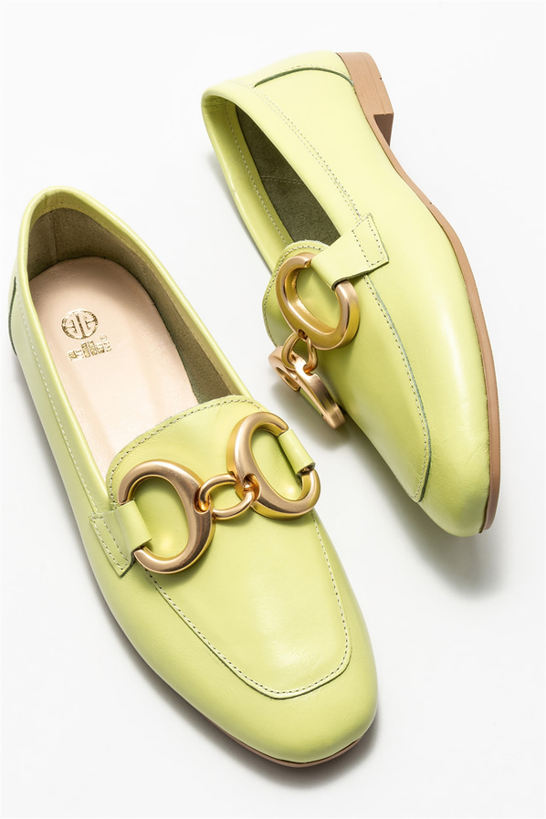 Yeşil deri kadın loafer, klasik stil için - Elle Shoes
