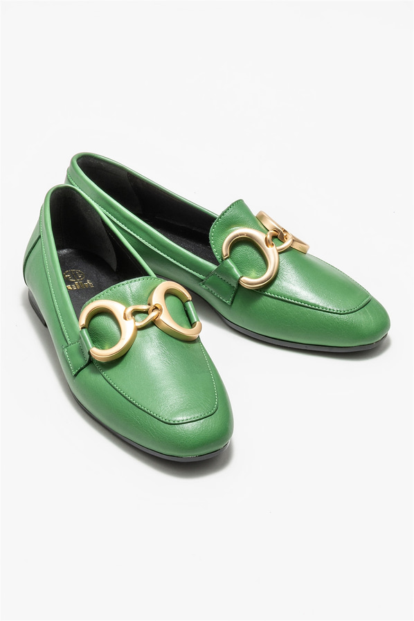 Yeşil deri kadın loafer, klasik stil için - Elle Shoes