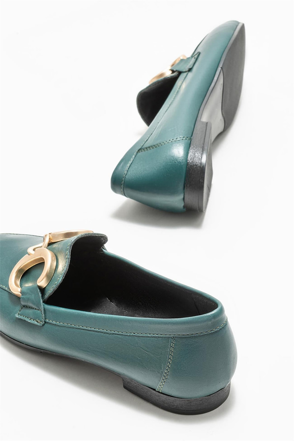 Yeşil deri kadın loafer - Elle Shoes