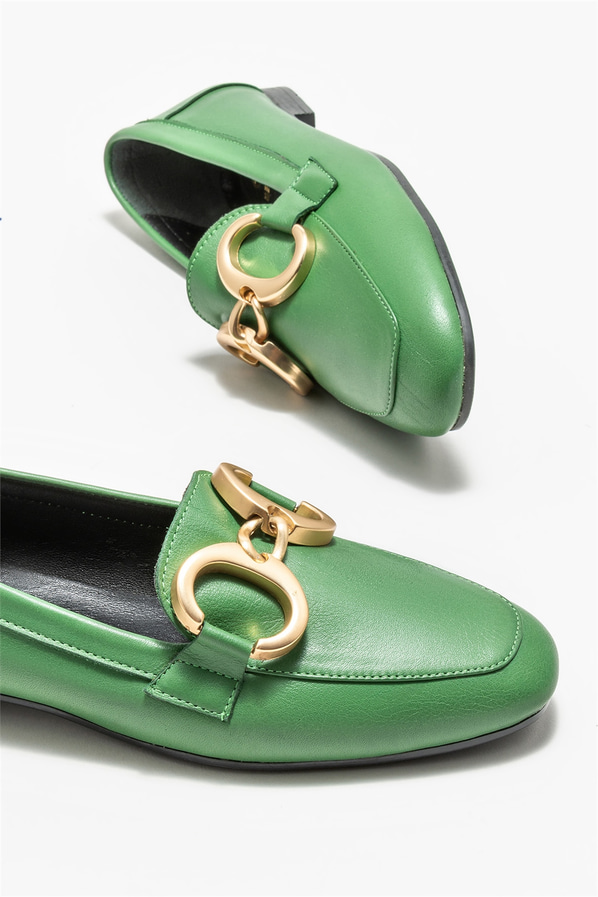 Yeşil deri kadın loafer, klasik stil için - Elle Shoes