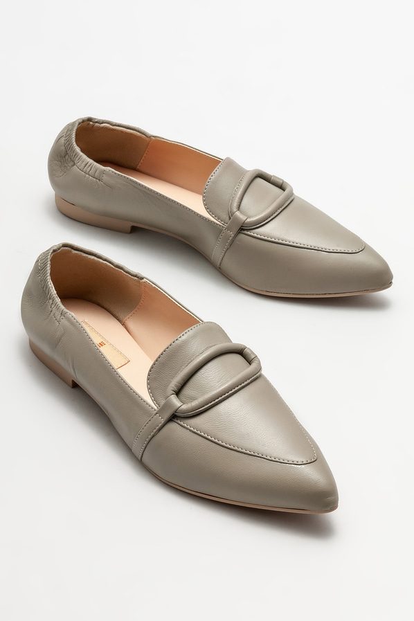 Yeşil deri kadın loafer - Elle Shoes