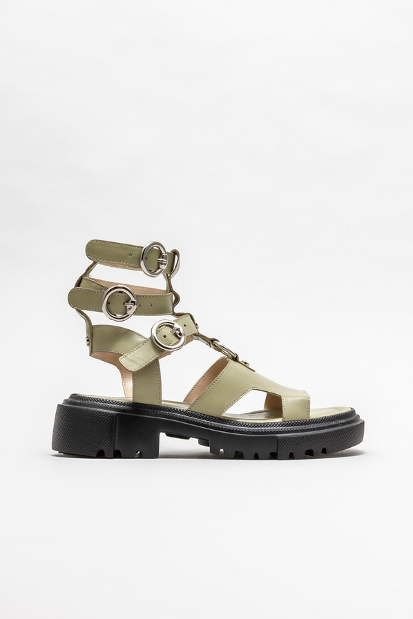 Yeşil deri kadın sandalet - Elle Shoes