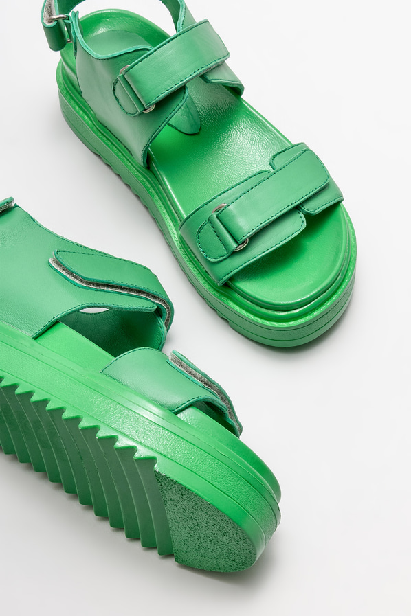 Yeşil deri kadın sandalet - Elle Shoes