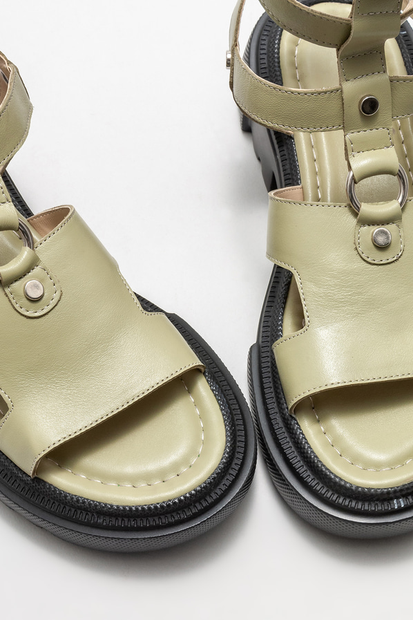 Yeşil deri kadın sandalet - Elle Shoes