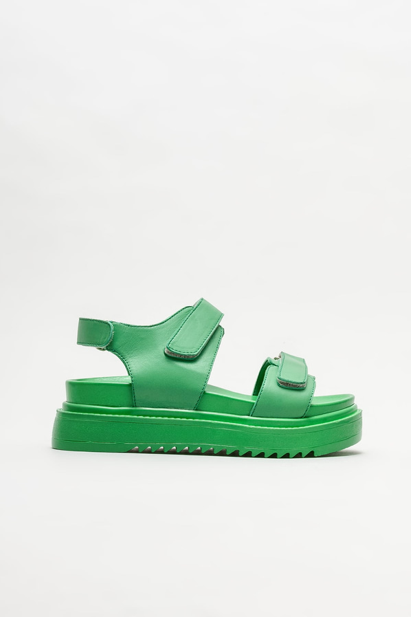 Yeşil deri kadın sandalet - Elle Shoes