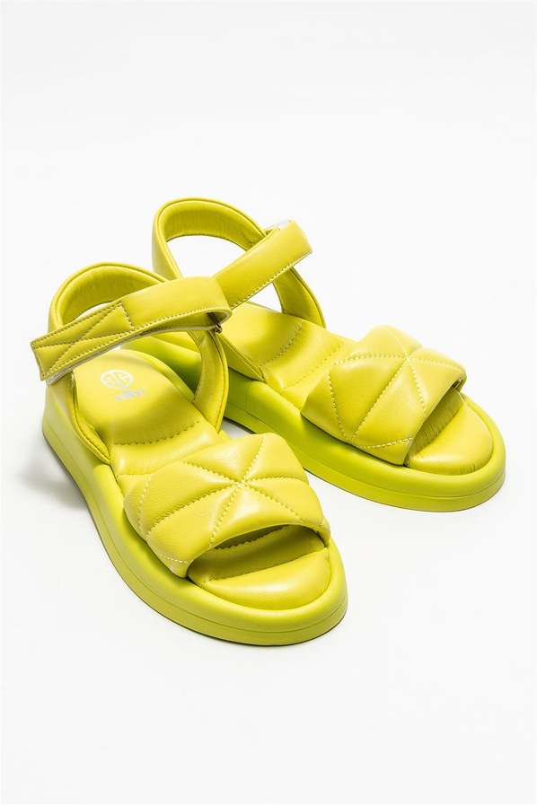 Yeşil deri kadın sandalet - Elle Shoes