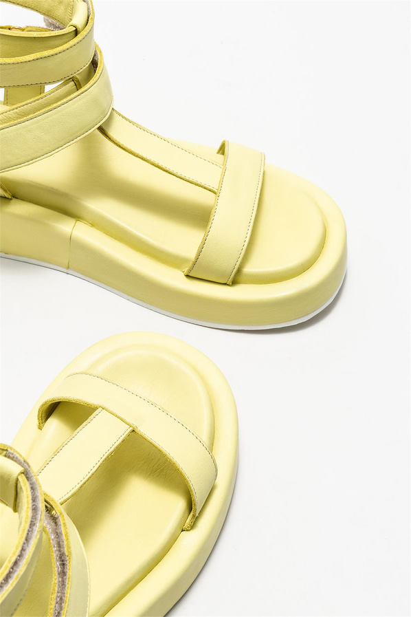 Yeşil deri kadın sandalet - Elle Shoes