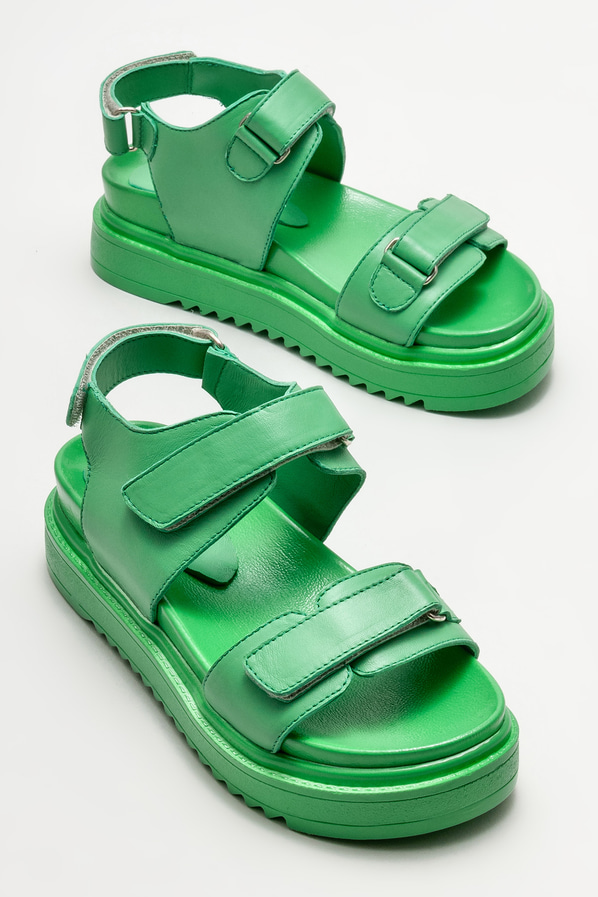 Yeşil deri kadın sandalet - Elle Shoes
