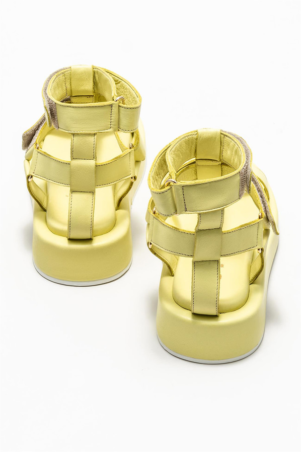 Yeşil deri kadın sandalet - Elle Shoes
