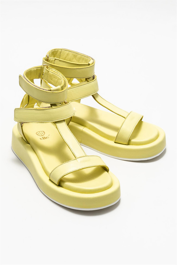 Yeşil deri kadın sandalet - Elle Shoes