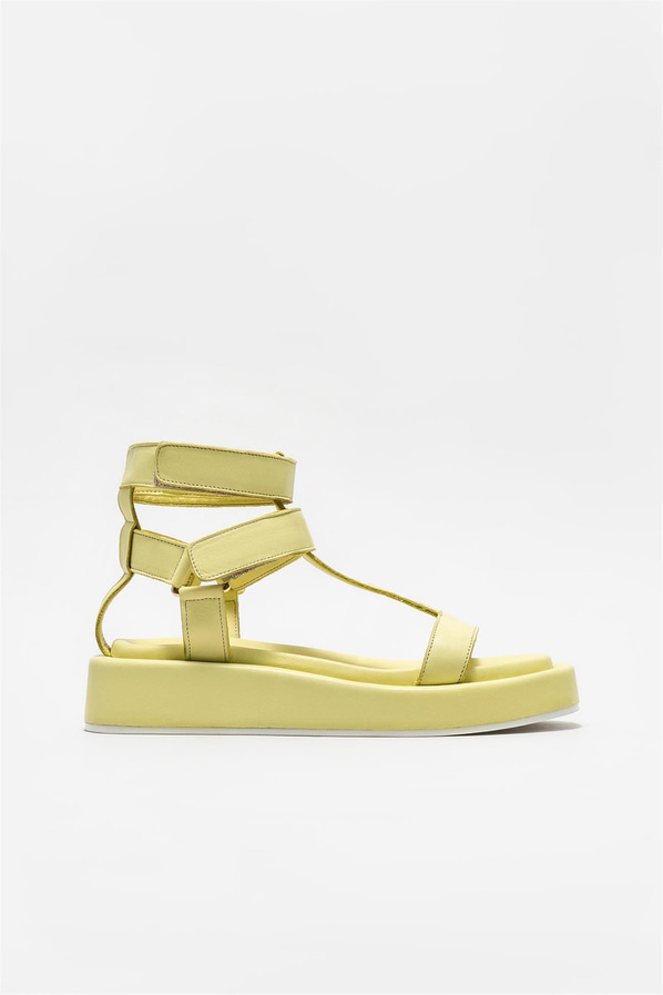 Yeşil deri kadın sandalet - Elle Shoes