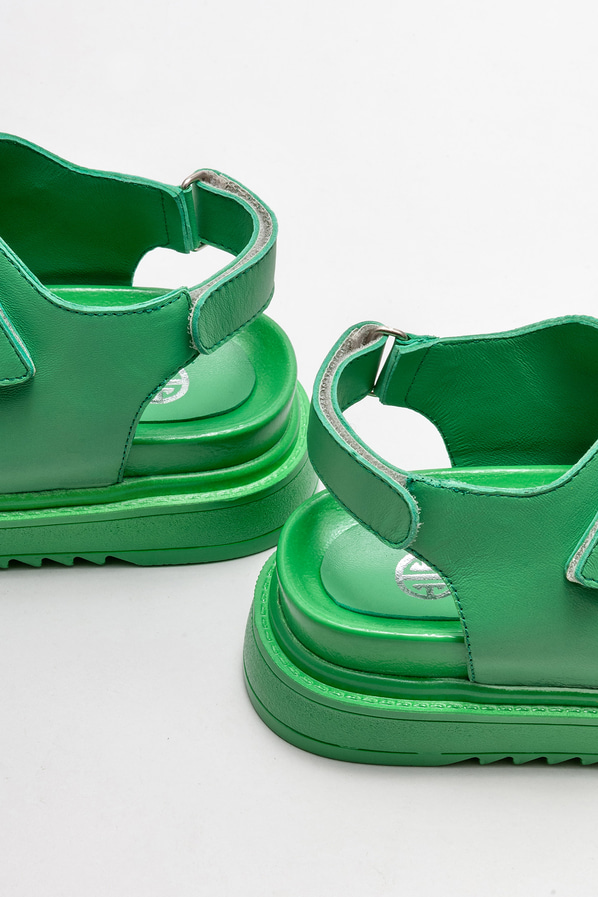 Yeşil deri kadın sandalet - Elle Shoes