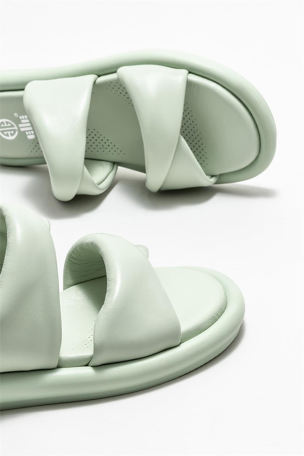 Yeşil deri kadın düz terlik - Elle Shoes