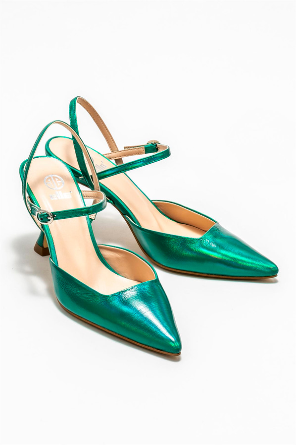 Yeşil deri topuklu kadın ayakkabı - Elle Shoes