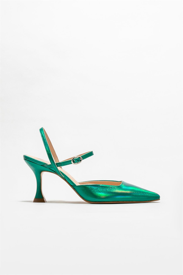 Yeşil deri topuklu kadın ayakkabı - Elle Shoes