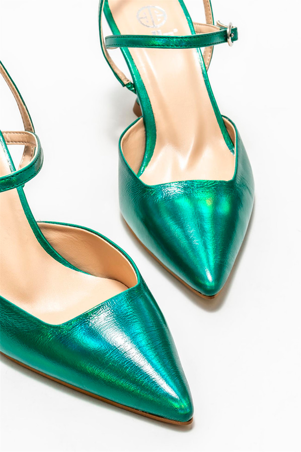 Yeşil deri topuklu kadın ayakkabı - Elle Shoes