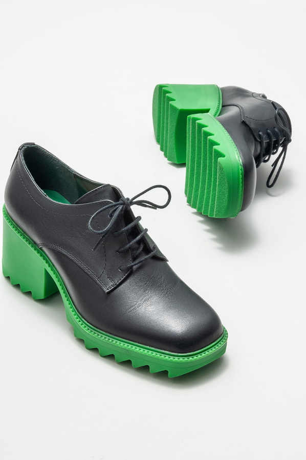 Yeşil deri topuklu kadın ayakkabı - Elle Shoes