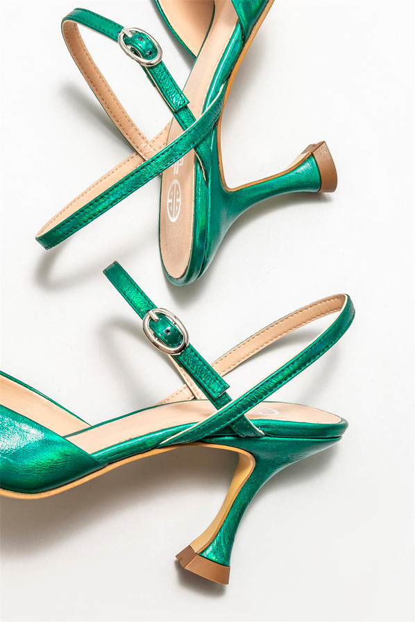 Yeşil deri topuklu kadın ayakkabı - Elle Shoes