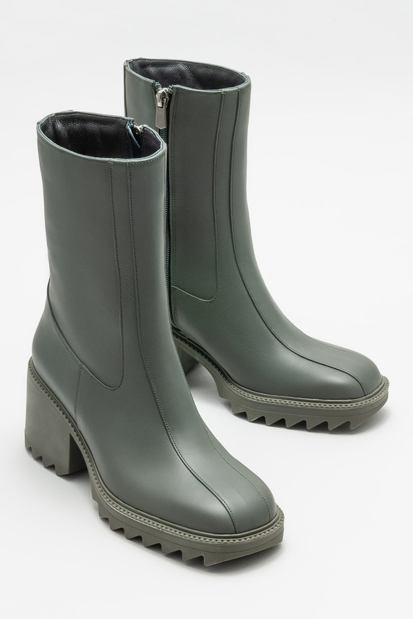 Yeşil deri topuklu kadın chelsea bot - Elle Shoes