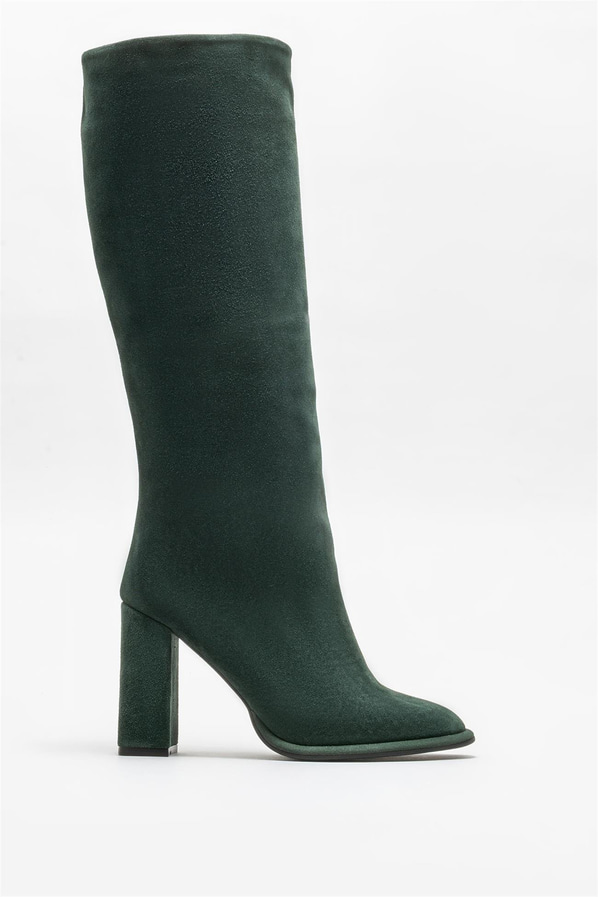 Yeşil Deri Kadın Topuklu Çizme