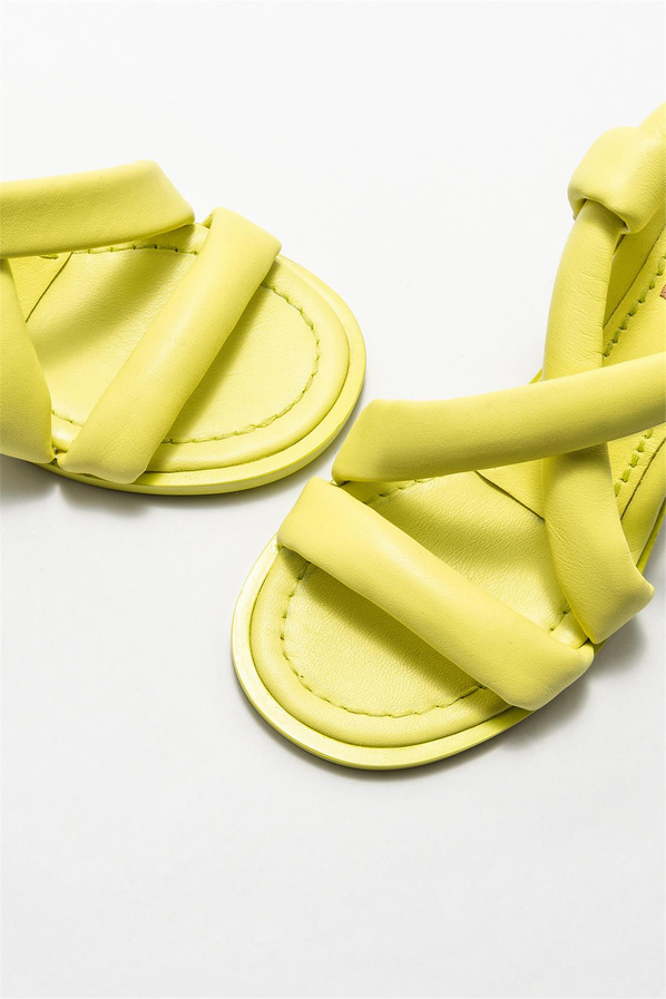 Yeşil deri topuklu kadın sandalet - Elle Shoes