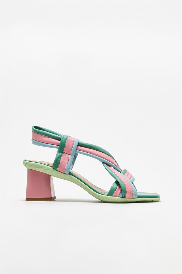 Yeşil deri topuklu kadın sandalet - Elle Shoes