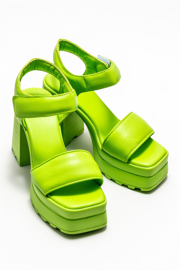 Yeşil deri topuklu kadın sandalet - Elle Shoes