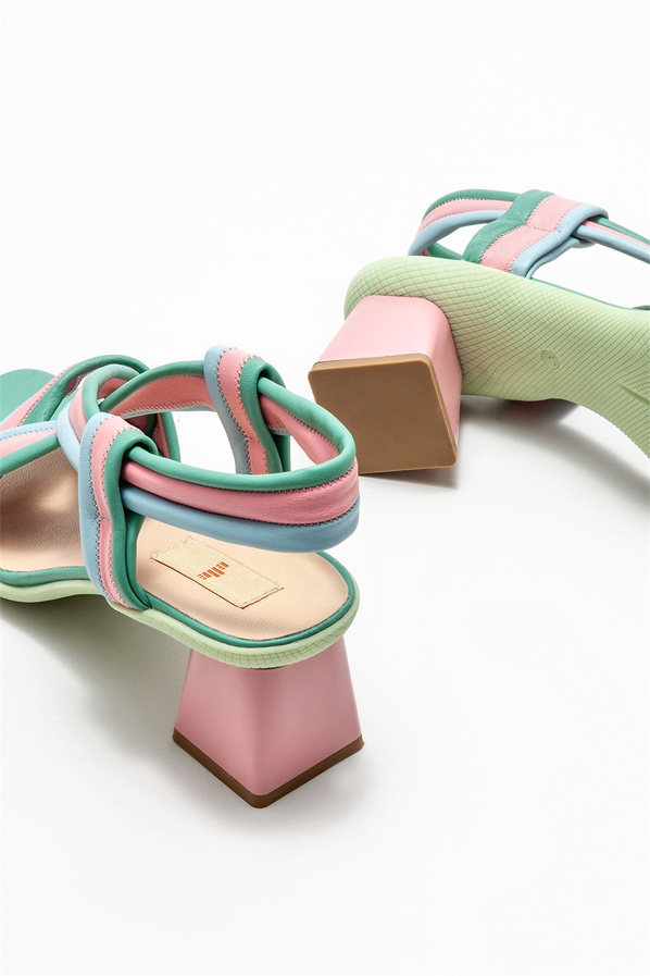 Yeşil deri topuklu kadın sandalet - Elle Shoes