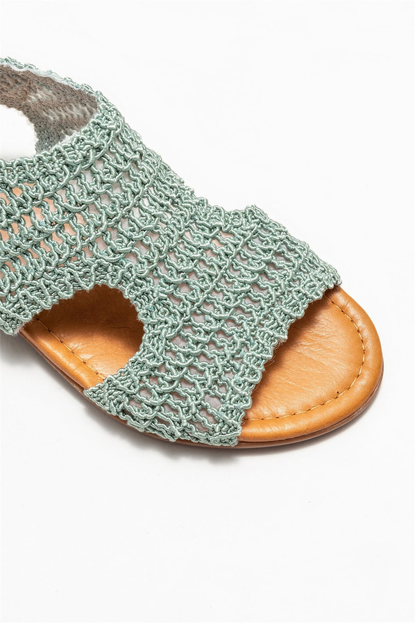 Yeşil simli düz kadın sandalet, rahat kullanım için - Elle Shoes