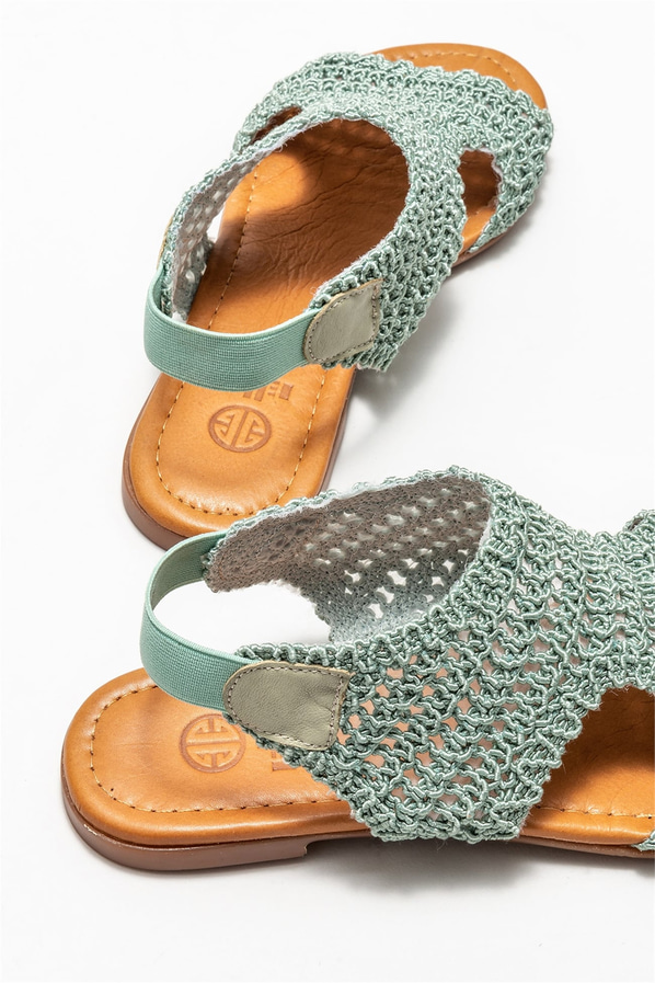 Yeşil simli düz kadın sandalet, rahat kullanım için - Elle Shoes