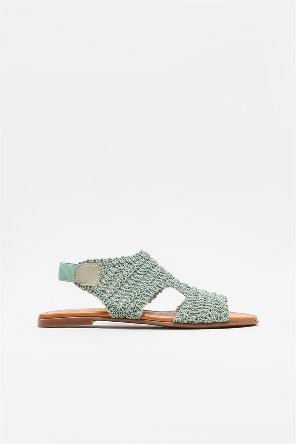 Yeşil simli düz kadın sandalet, rahat kullanım için - Elle Shoes